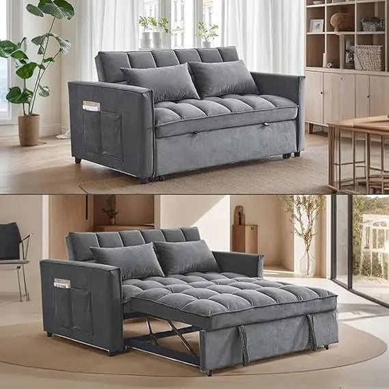 Velvet Convertible Sofa Bed With Pull Out Sleeper Fabric
