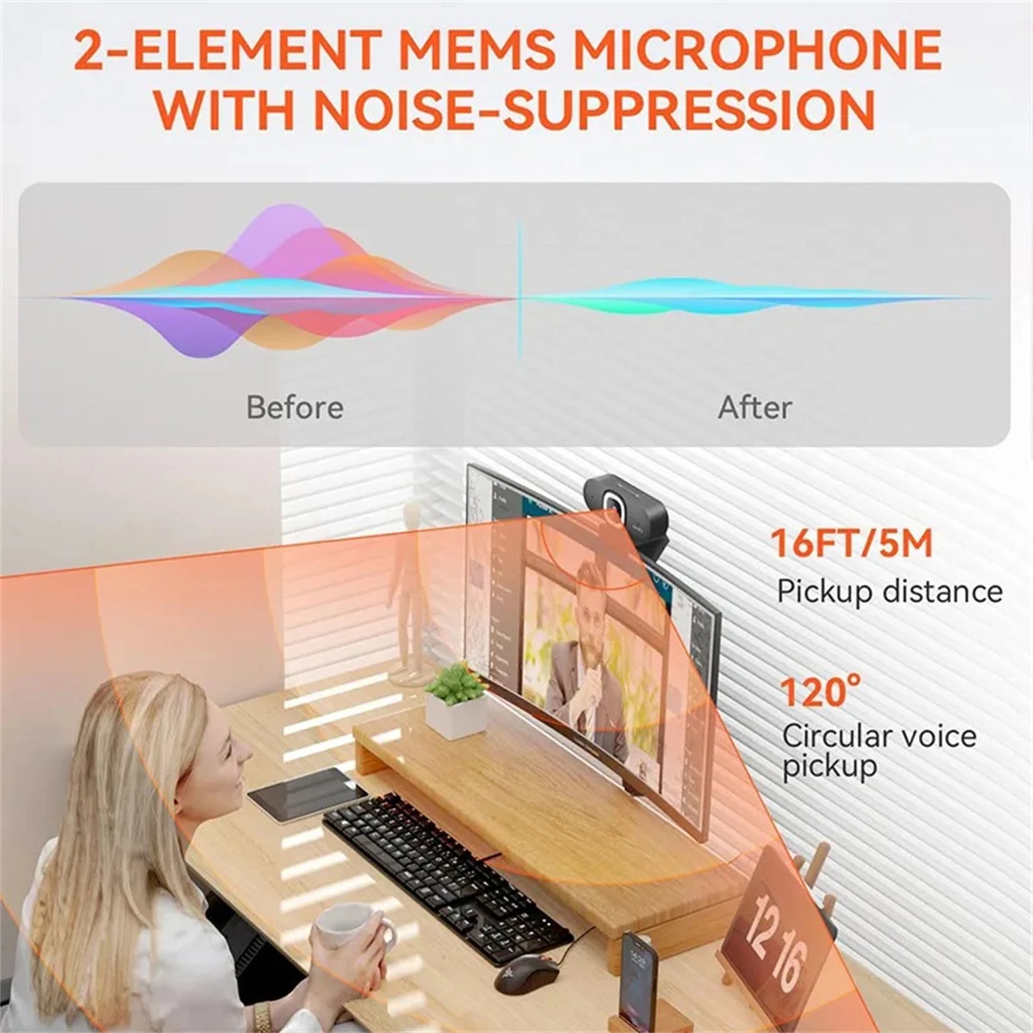 NUROUM V32AF 4k Full Hd PC Camera Webcam Ai Noise Canceling & Farming Conference Podcast Camera Web Cameras For Conference Room