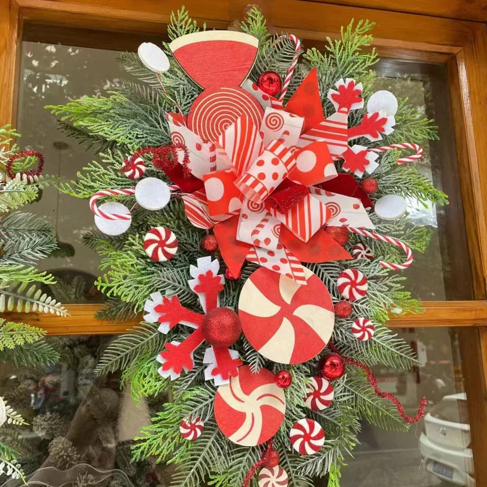 Candy Cane Christmas Wreath For Front Door Festive Decor
