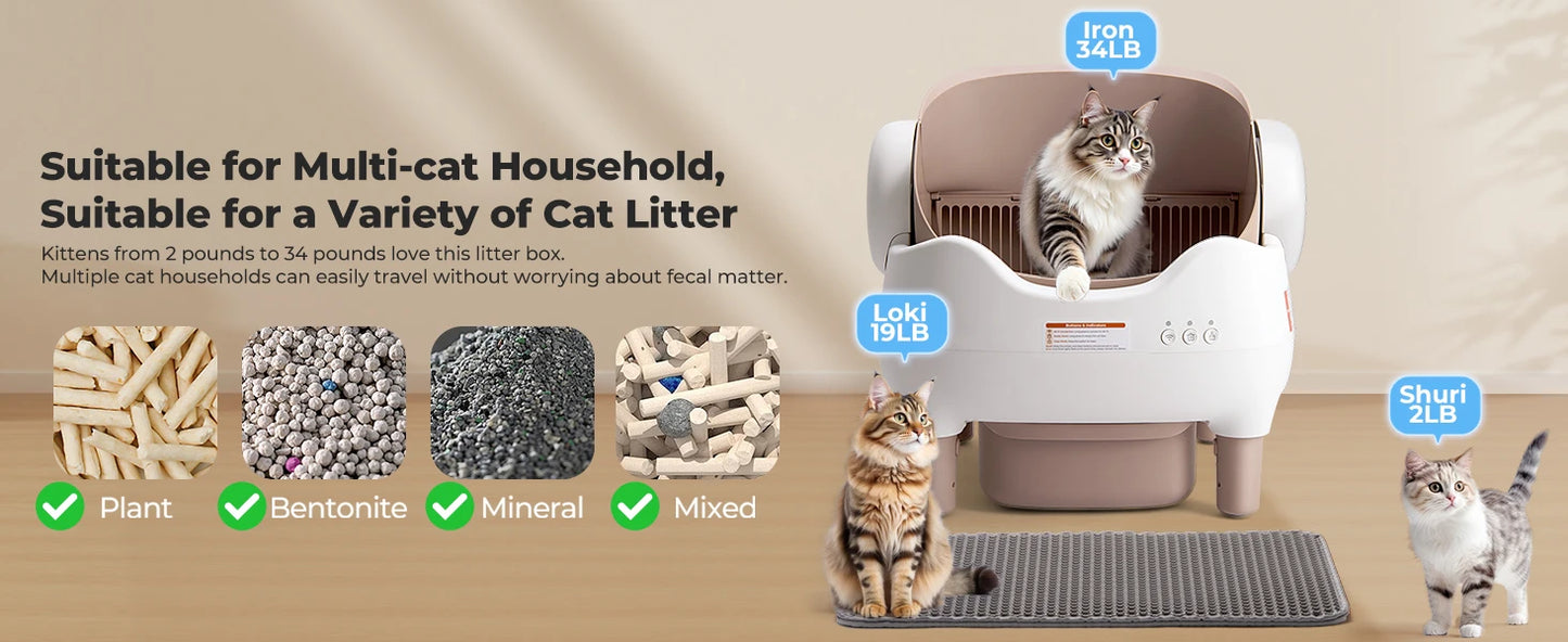 Automatic Self Cleaning Cat Litter Box with Smart APP Control