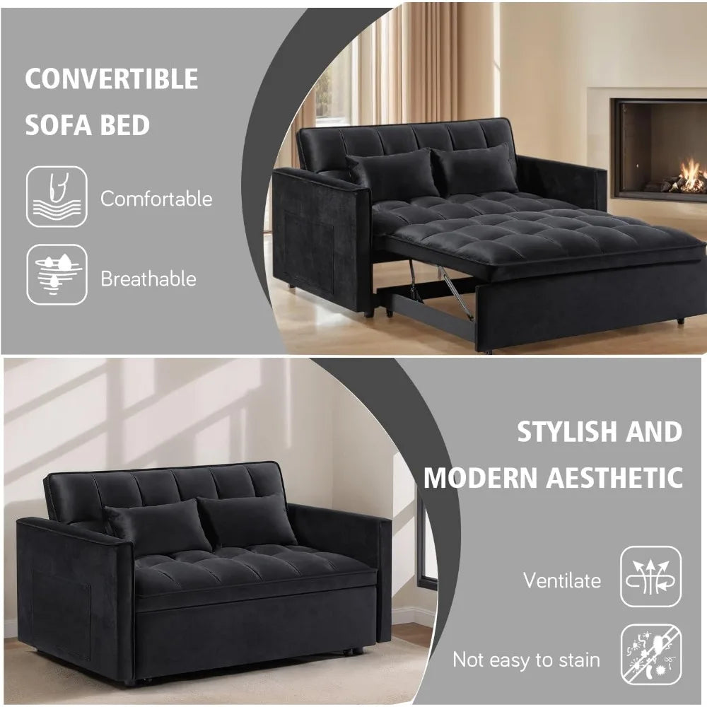 Velvet Convertible Sofa Bed With Pull Out Sleeper Fabric
