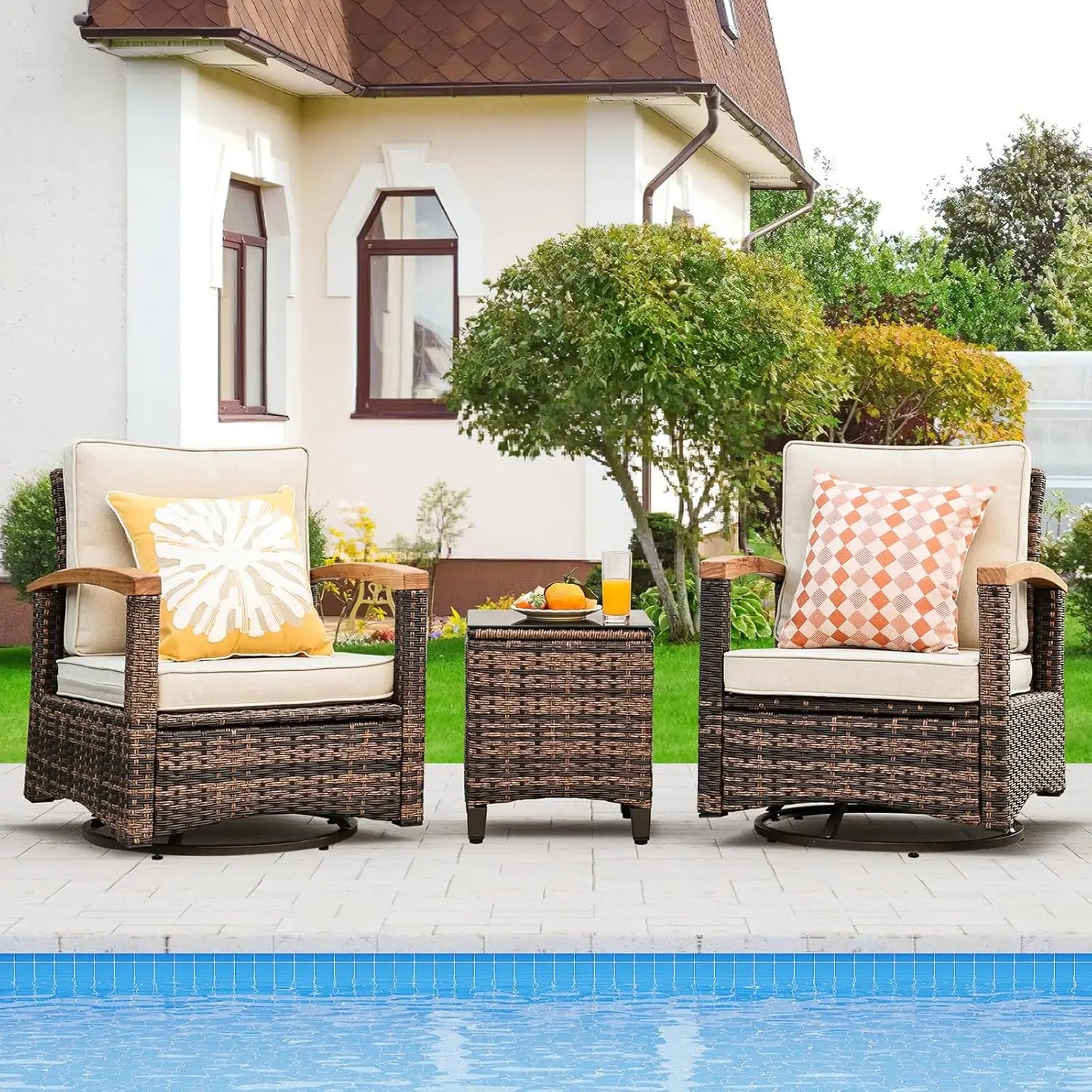 Stylish Half Moon Rattan Patio Conversation Furniture Set