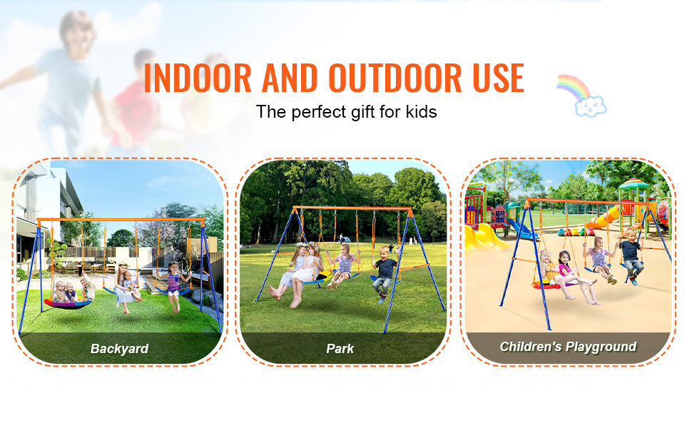 3-Seat Kids’ Outdoor Swing Set with Saucer Swing – 600 lb Capacity