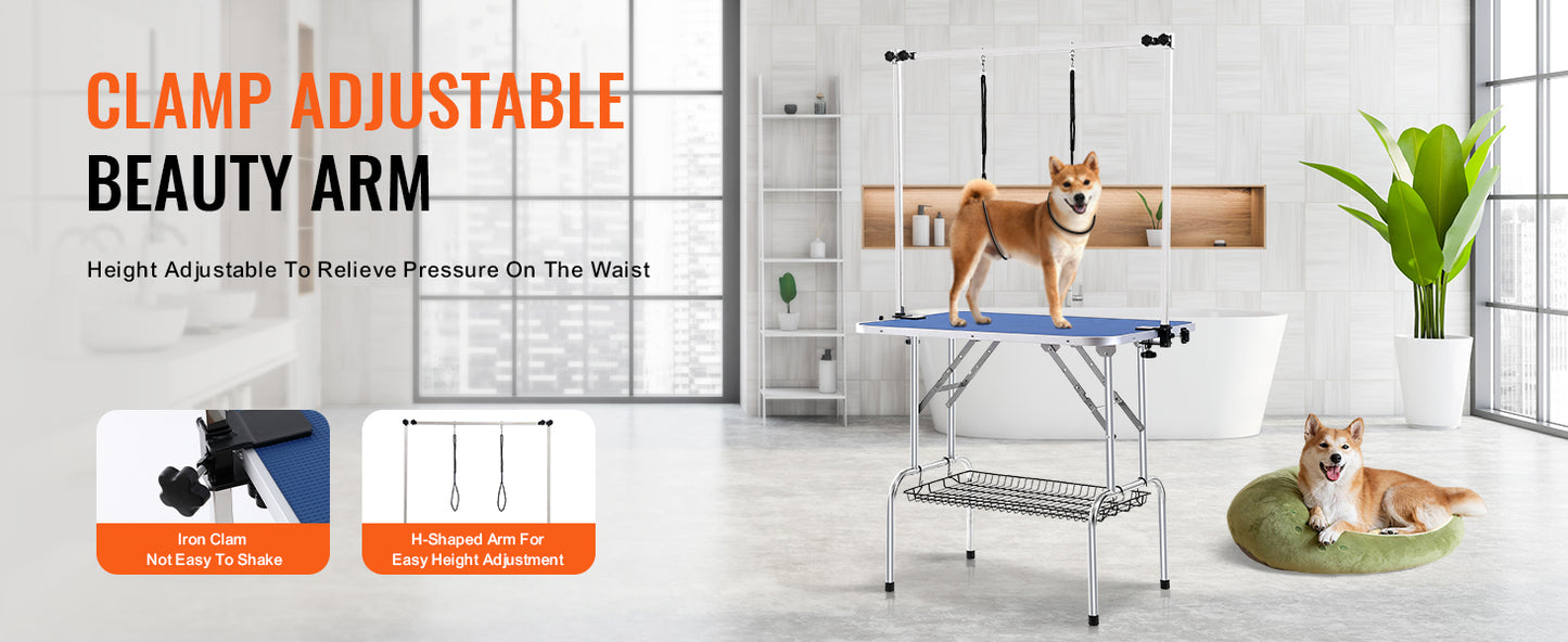 SucceBuy Foldable Pet Grooming Table with Two Arms and Clamp