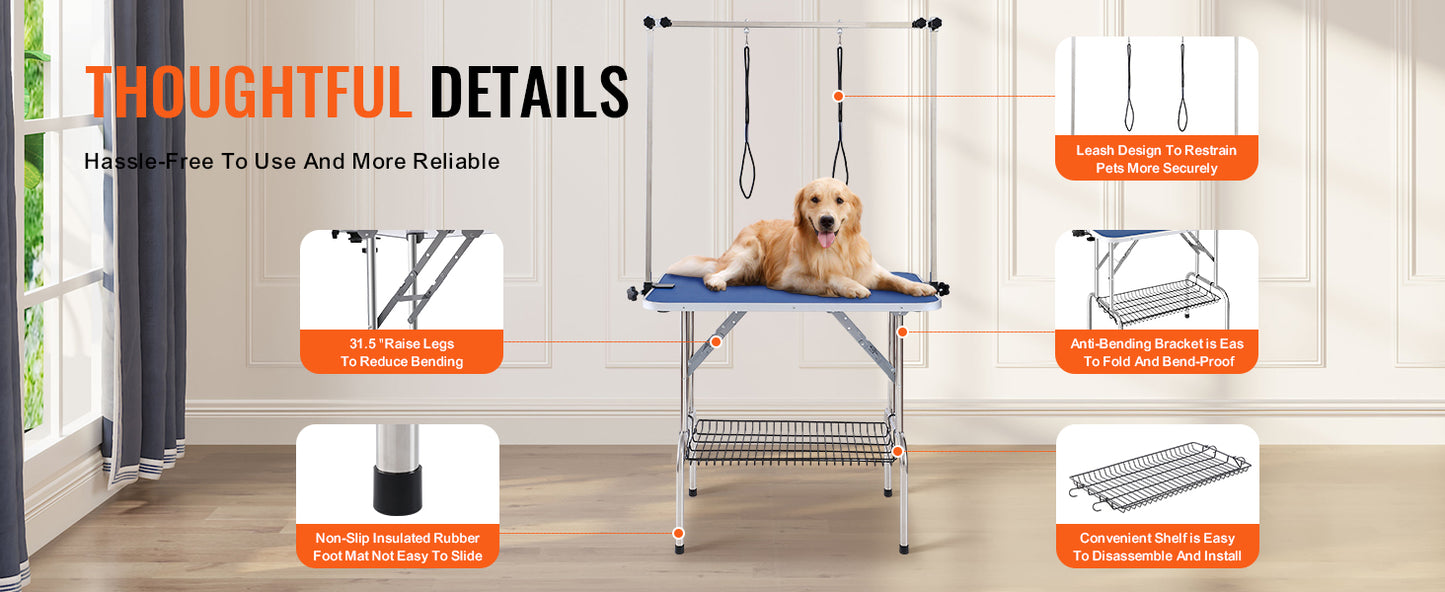 SucceBuy Foldable Pet Grooming Table with Two Arms and Clamp
