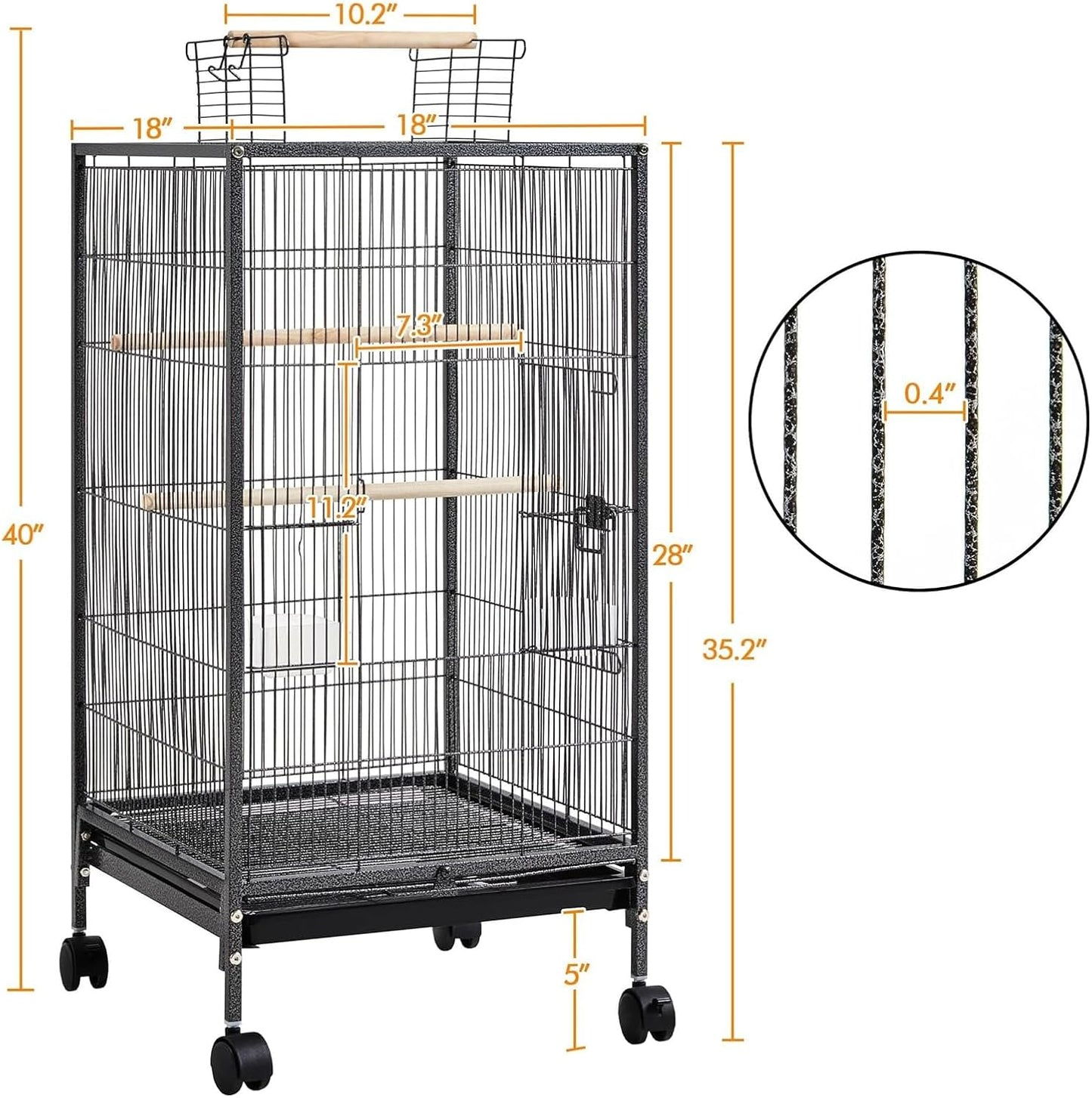Wrought Iron Bird Cage With Rolling Stand Open Top Tray