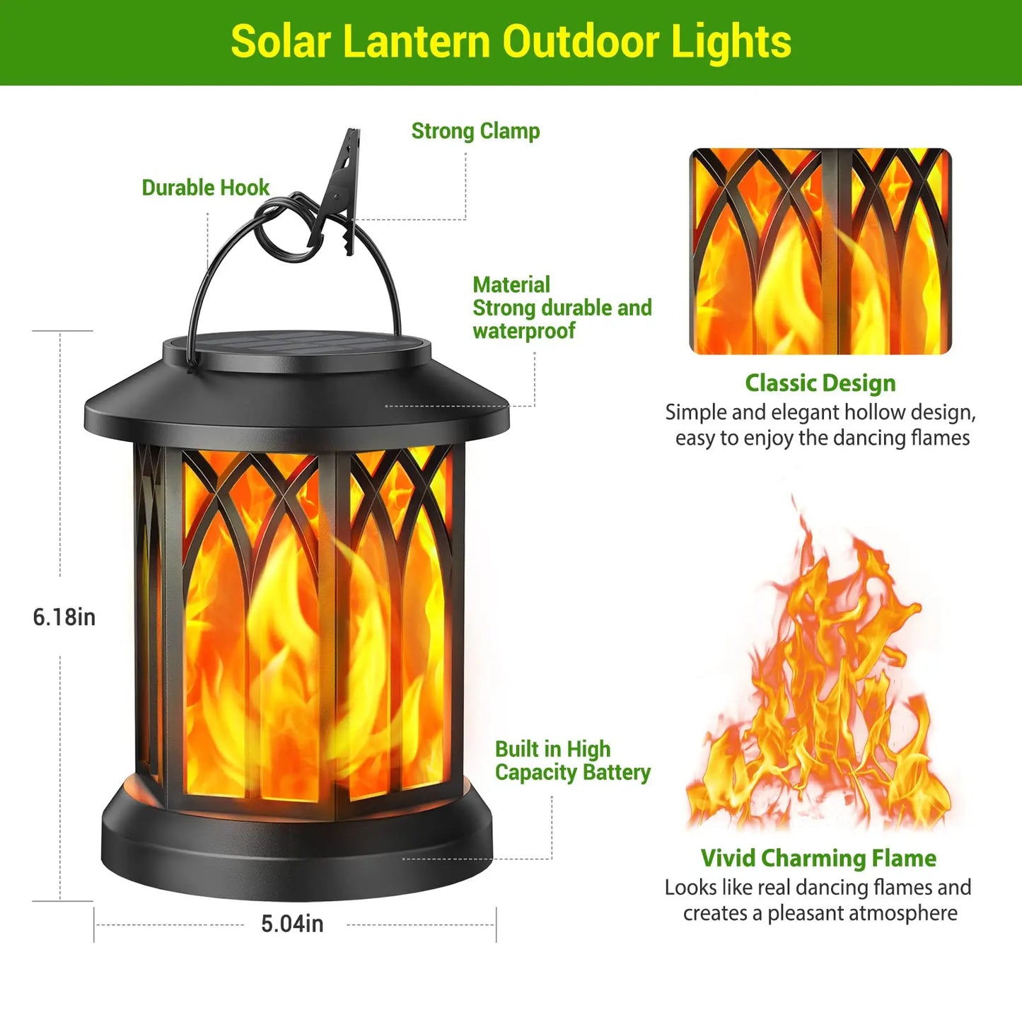 4 Pack Solar Lanterns With Flickering Flame For Outdoor Decor