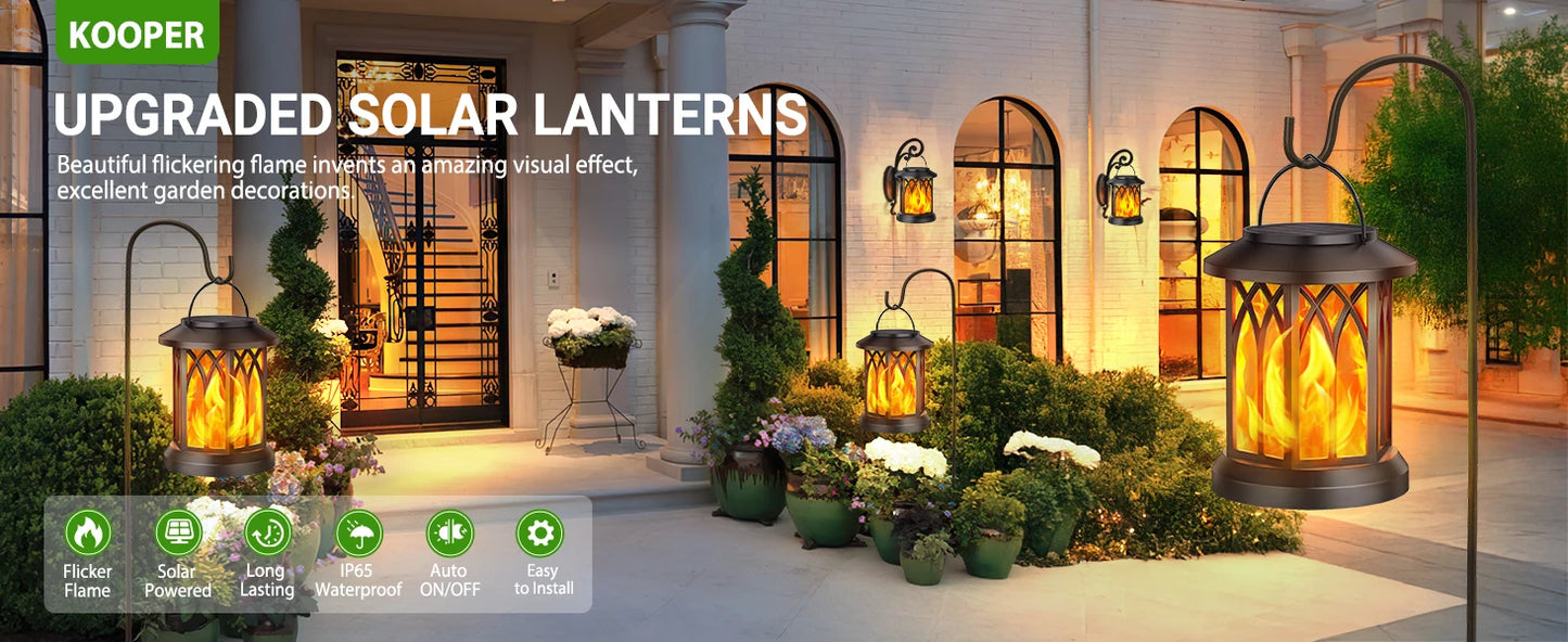 4 Pack Solar Lanterns With Flickering Flame For Outdoor Decor