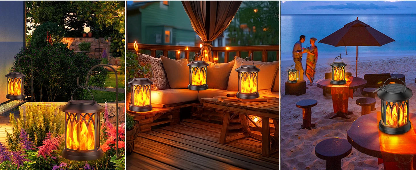 4 Pack Solar Lanterns With Flickering Flame For Outdoor Decor