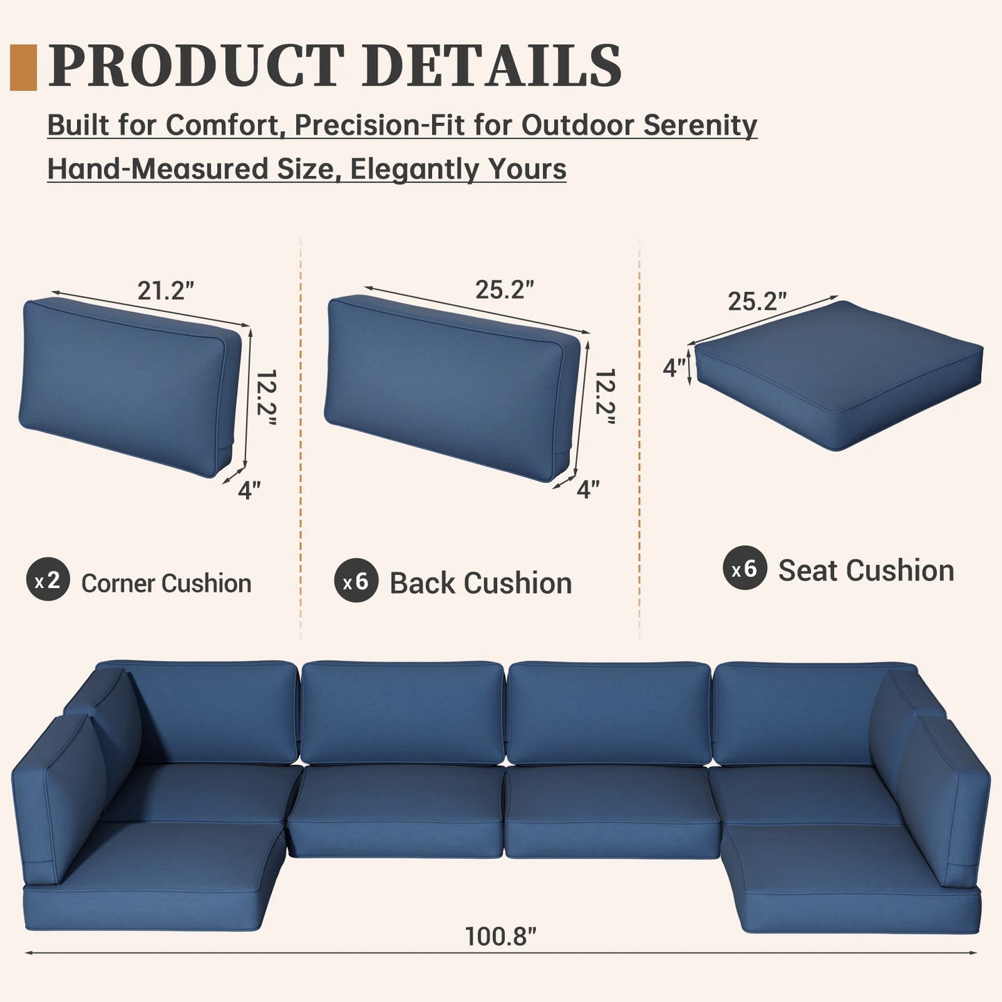 Sofa Cushion Set Waterproof High Density Foam For Outdoor Use