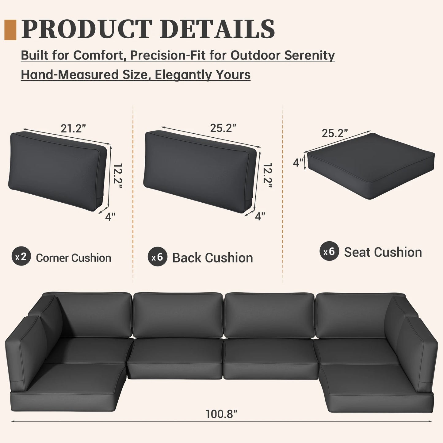 Sofa Cushion Set Waterproof High Density Foam For Outdoor Use