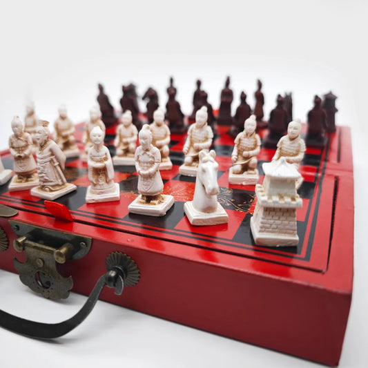 Chess Set With Wooden Table 22X22cm Terracotta Army Chess Classic Chinese Style 3D Gift For Birthday&Christmas For Collect&Decor