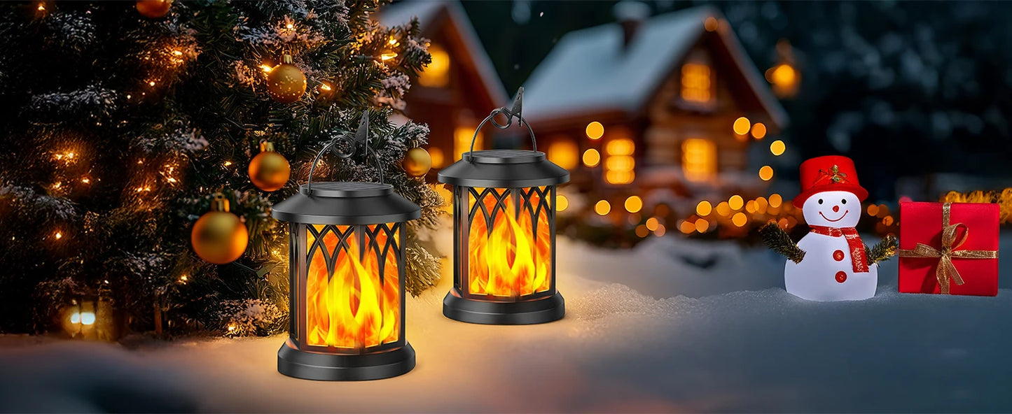 4 Pack Solar Lanterns With Flickering Flame For Outdoor Decor