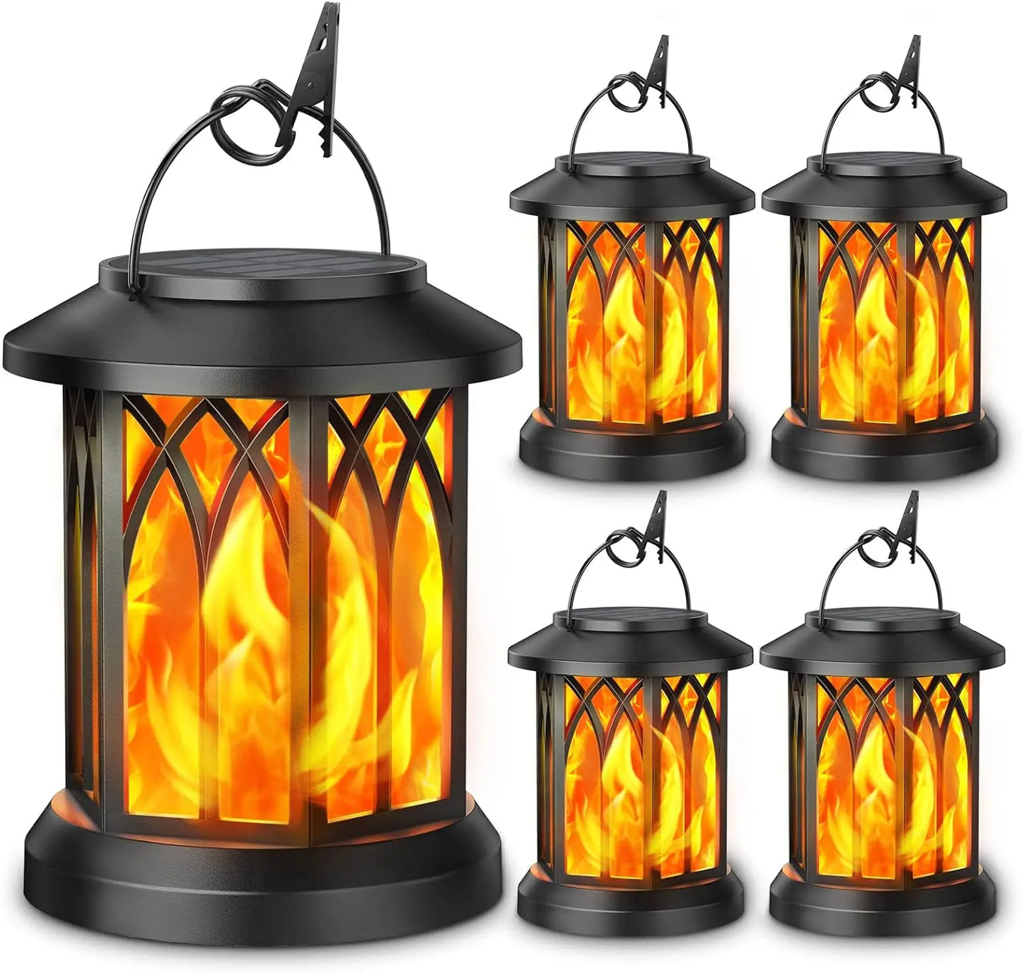 4 Pack Solar Lanterns With Flickering Flame For Outdoor Decor