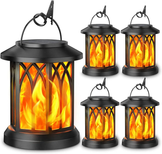 4 Pack Solar Lanterns With Flickering Flame For Outdoor Decor