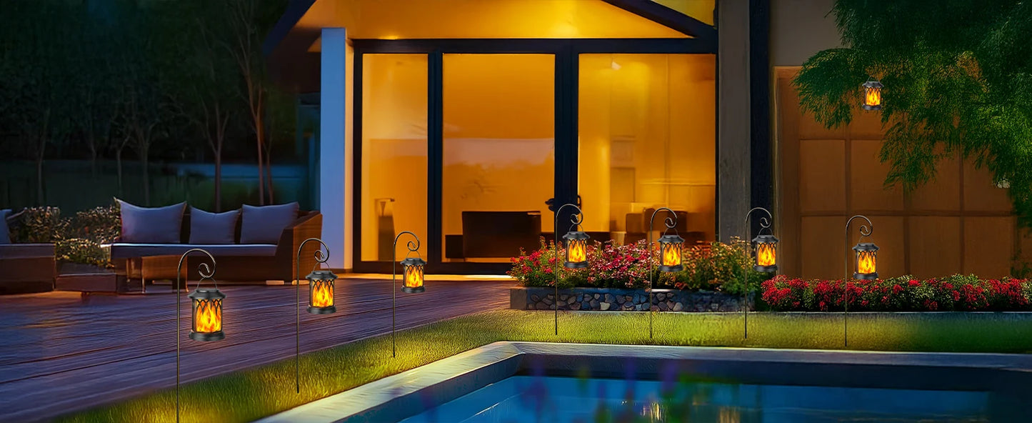 4 Pack Solar Lanterns With Flickering Flame For Outdoor Decor