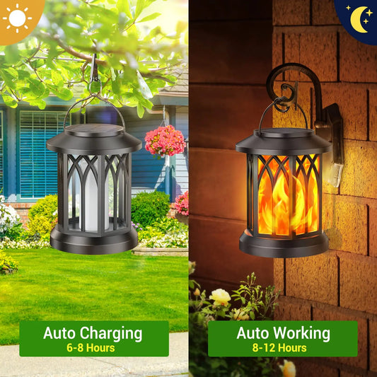 4 Pack Solar Lanterns With Flickering Flame For Outdoor Decor