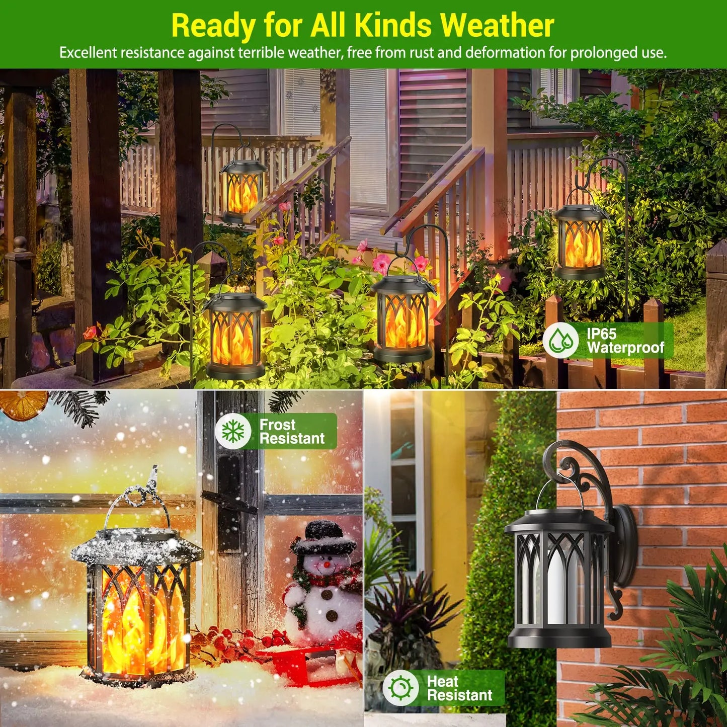 4 Pack Solar Lanterns With Flickering Flame For Outdoor Decor