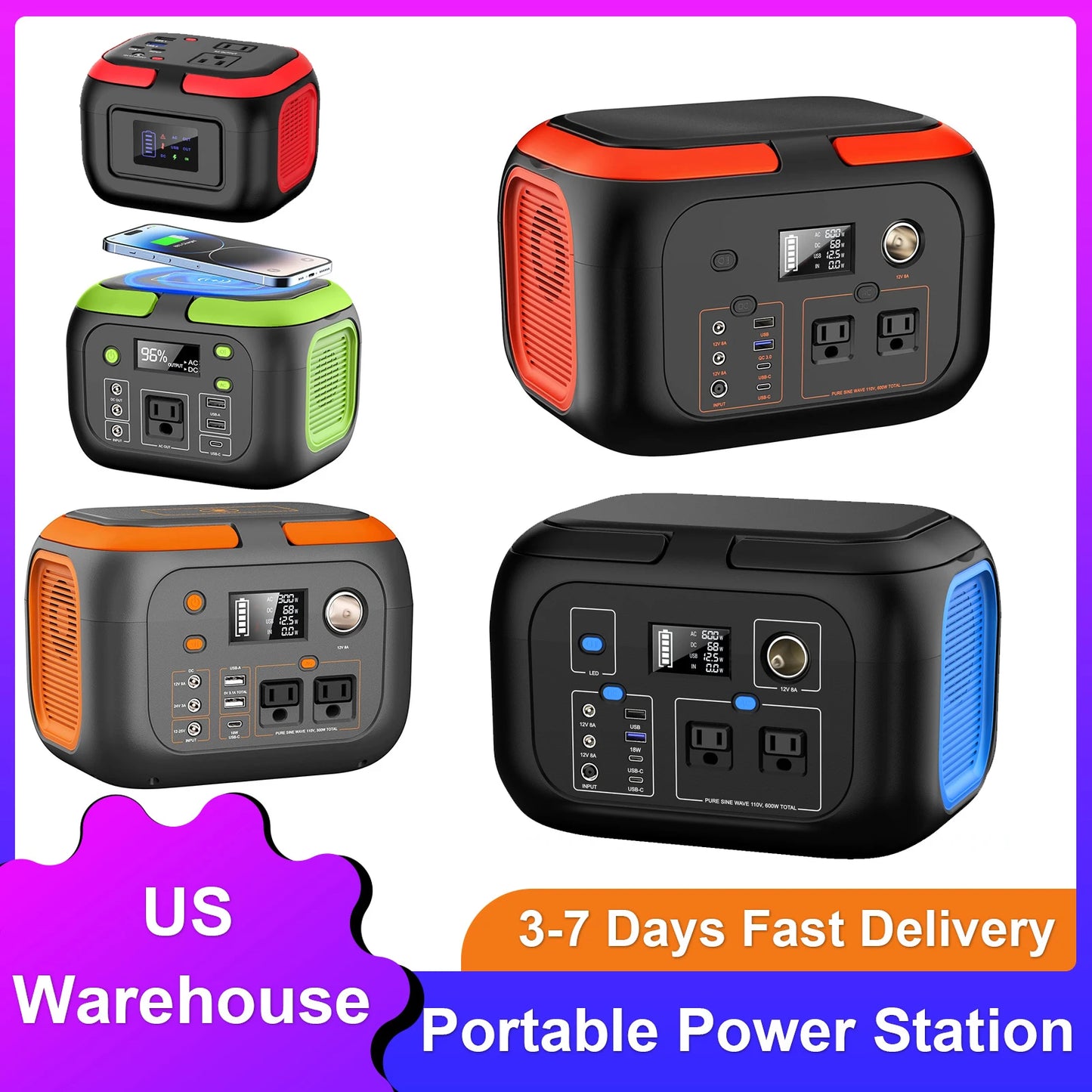 600W Portable Power Station Solar Generator For Camping