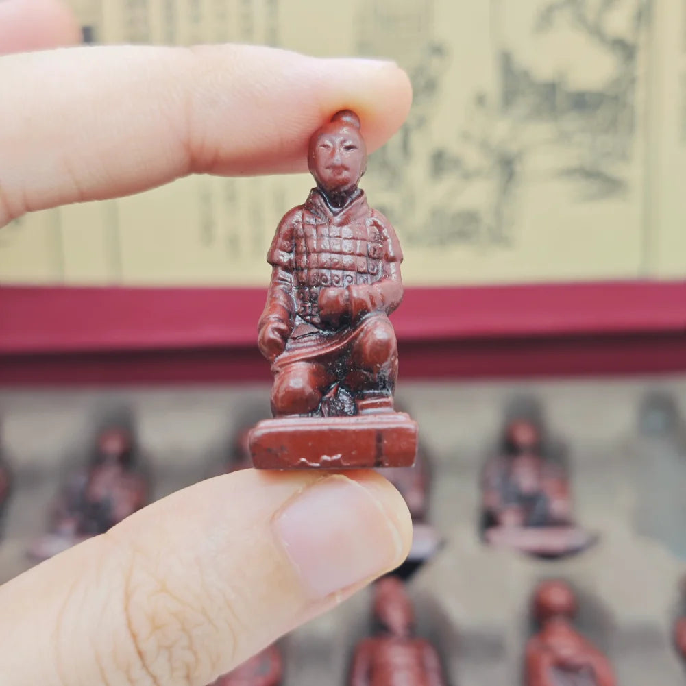Chess Set With Wooden Table 22X22cm Terracotta Army Chess Classic Chinese Style 3D Gift For Birthday&Christmas For Collect&Decor