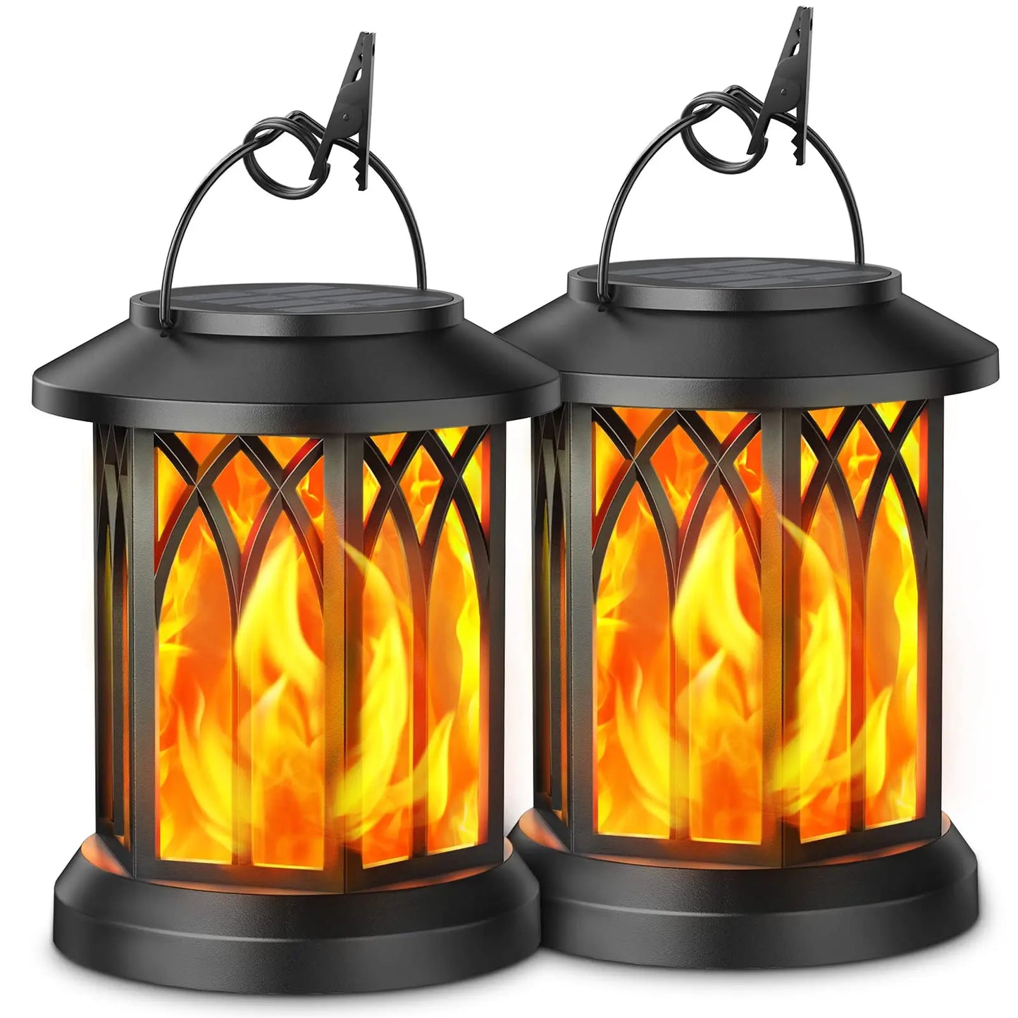 4 Pack Solar Lanterns With Flickering Flame For Outdoor Decor
