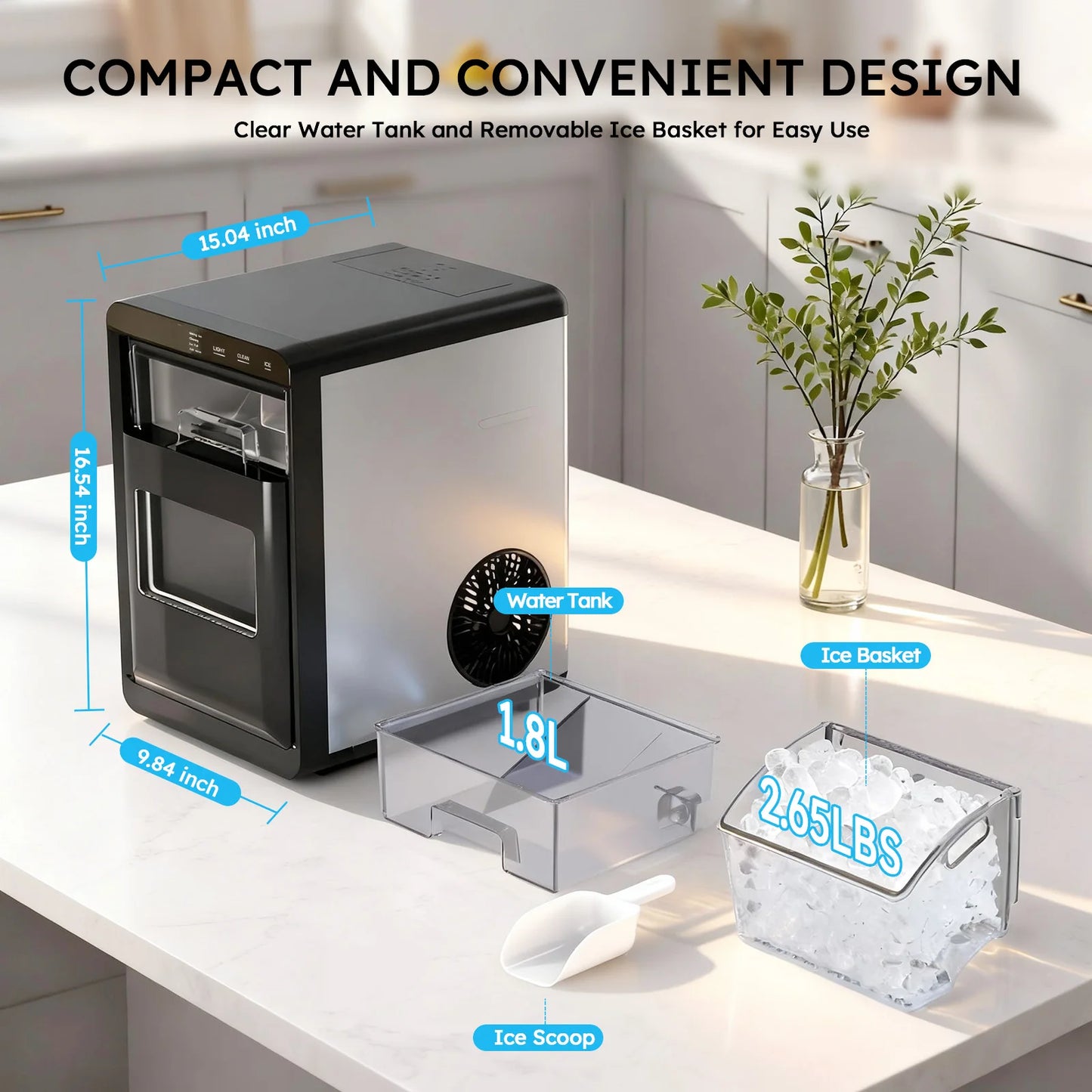 Countertop Nugget Ice Maker – 44 lbs/Day, Self-Cleaning
