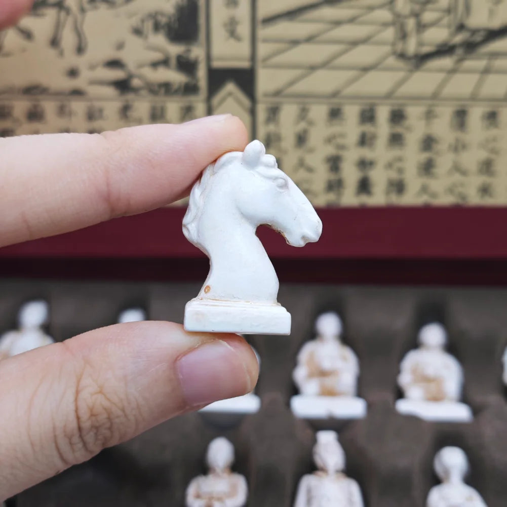 Chess Set With Wooden Table 22X22cm Terracotta Army Chess Classic Chinese Style 3D Gift For Birthday&Christmas For Collect&Decor