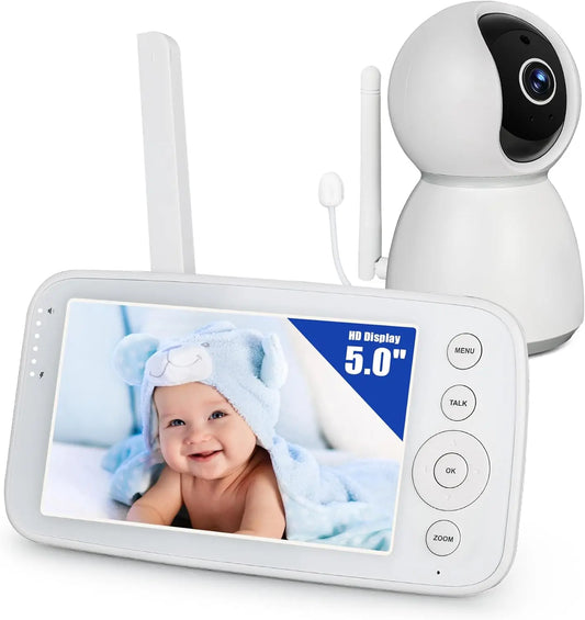 BM505 Baby Monitor Camera Audio 5" Screen 28Hrs Battery Video Camera Night Vision 2Way Talk 10 Lullabies Baby Nanny Security Cam