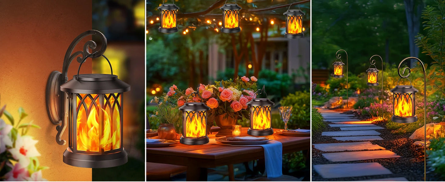 4 Pack Solar Lanterns With Flickering Flame For Outdoor Decor