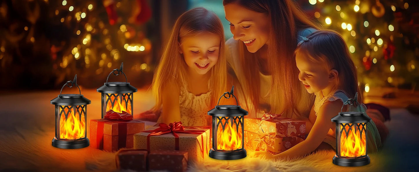 4 Pack Solar Lanterns With Flickering Flame For Outdoor Decor