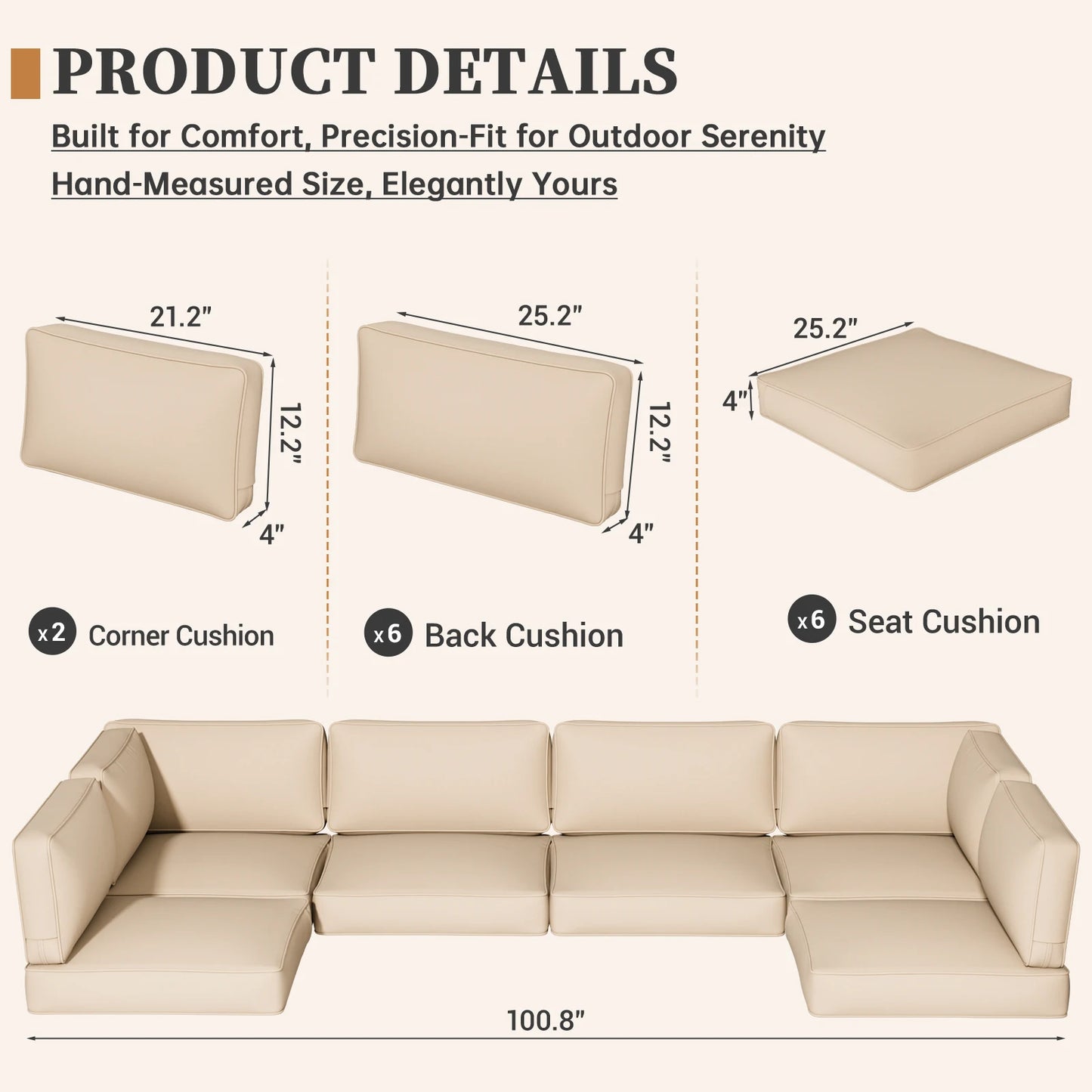 Sofa Cushion Set Waterproof High Density Foam For Outdoor Use