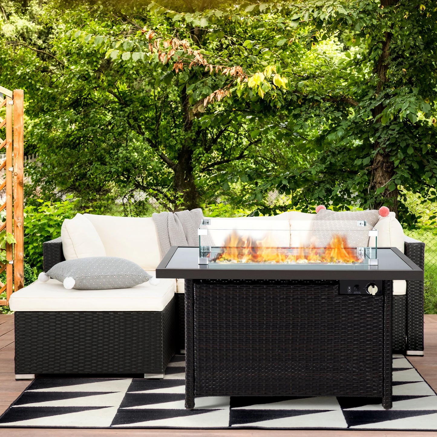 Pamapic 50000 BTU AutoIgnition Glass Wind Guard Fire Pit Table