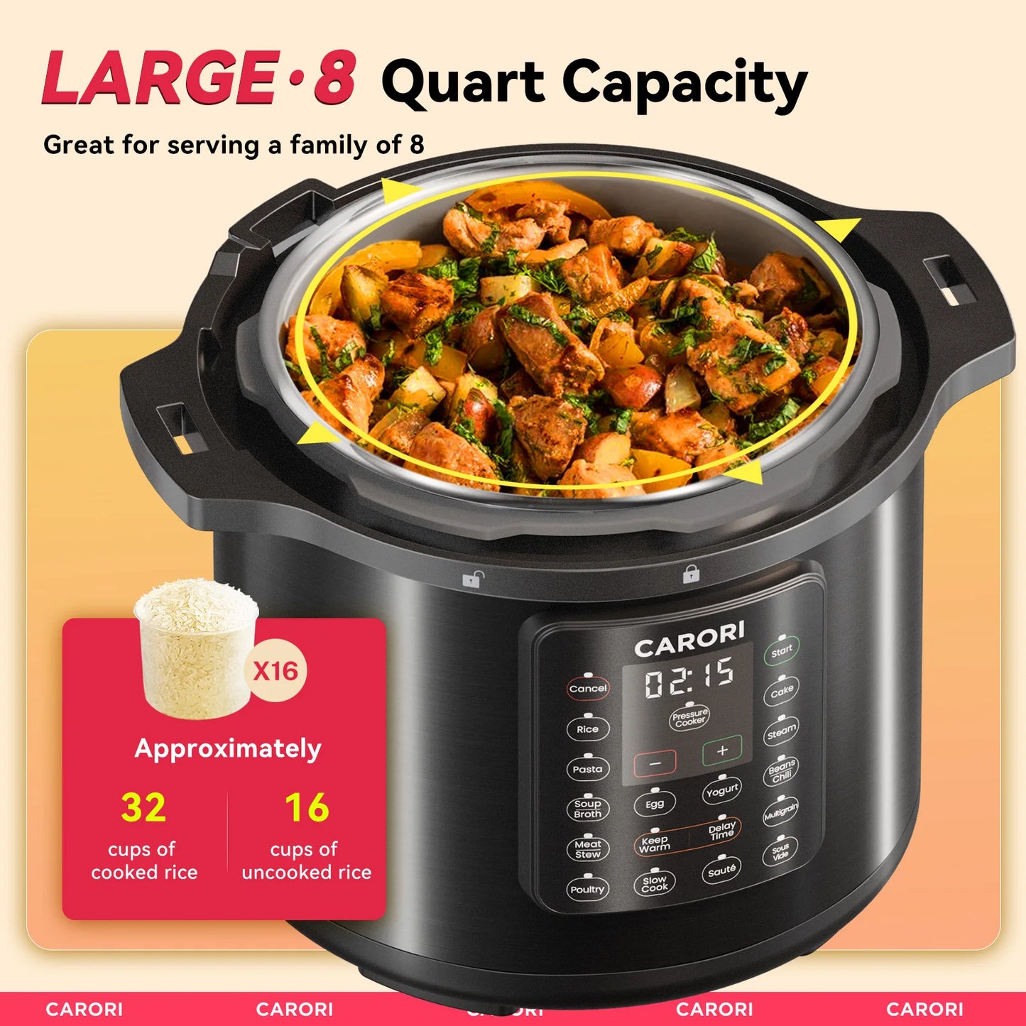 Carori 12-In-1 Electric Pressure Cooker Multicooker With Slow Cooking