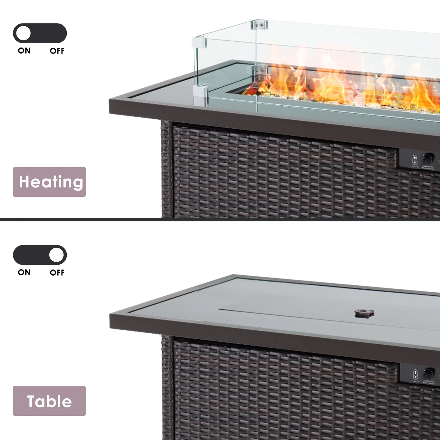 Pamapic 50000 BTU AutoIgnition Glass Wind Guard Fire Pit Table
