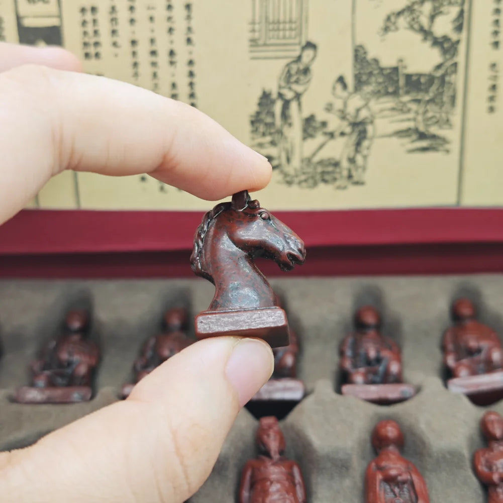 Chess Set With Wooden Table 22X22cm Terracotta Army Chess Classic Chinese Style 3D Gift For Birthday&Christmas For Collect&Decor