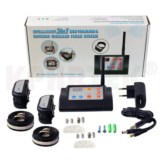 Dual Function Wireless Dog Fence System With Remote Training Collar