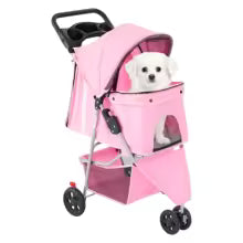 JHK 3 Wheels Foldable Pet Stroller for Small Dogs and Cats Stroller with Mesh Windows Storage Basket Cup Holder for Outdoor Use