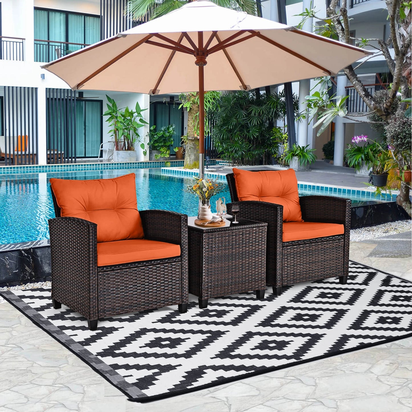 Outdoor Rattan Patio Conversation Set With Cushions For Everyday Use