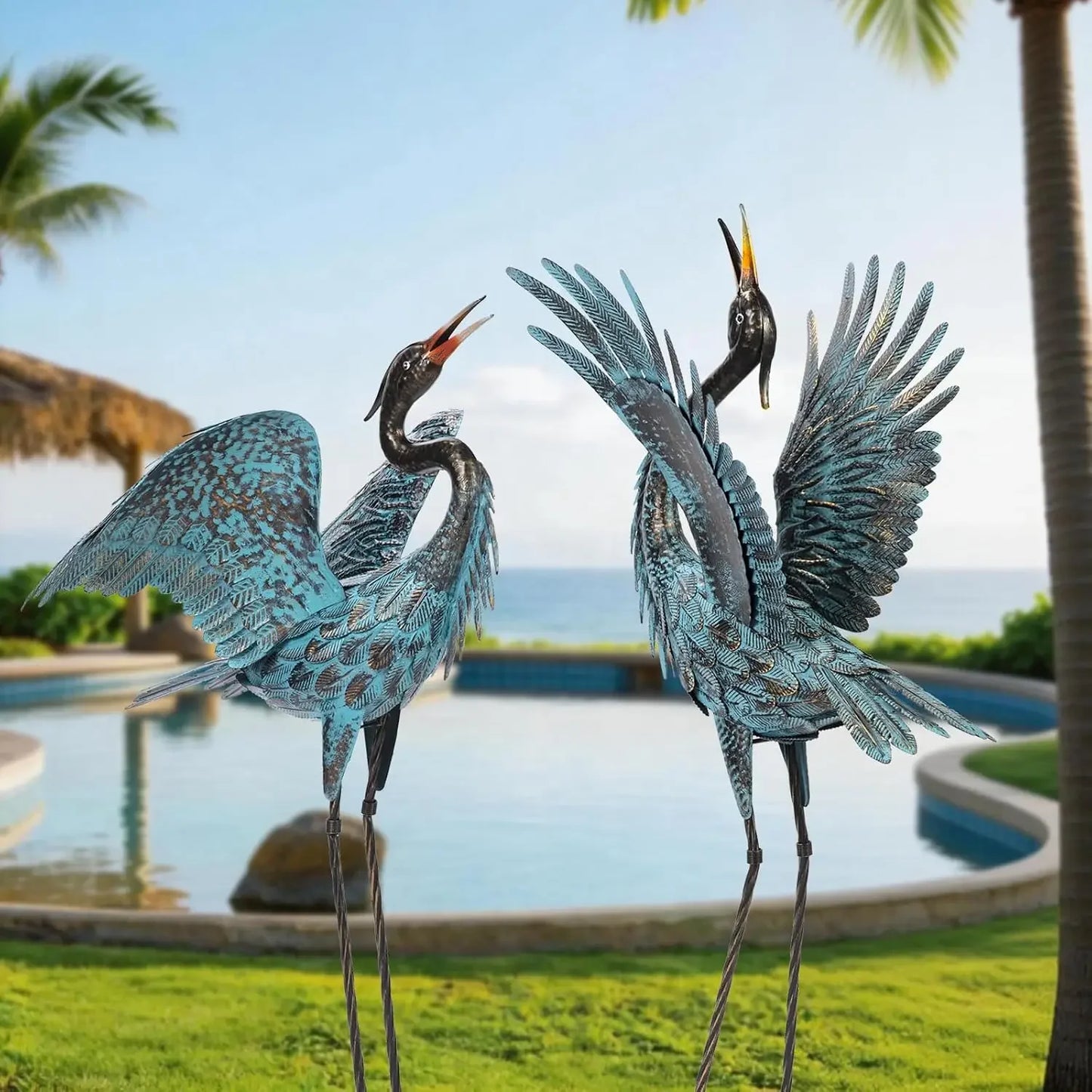 Blue Heron Garden Statues Set Of Two For Outdoor Yard Decor