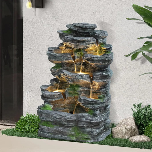 Seven-Tier Rock Waterfall Fountain With LED Lights