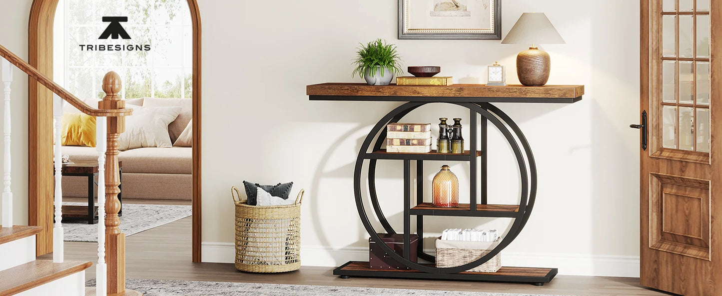 Industrial Console Table For Narrow Entryway Hallway Thick Top