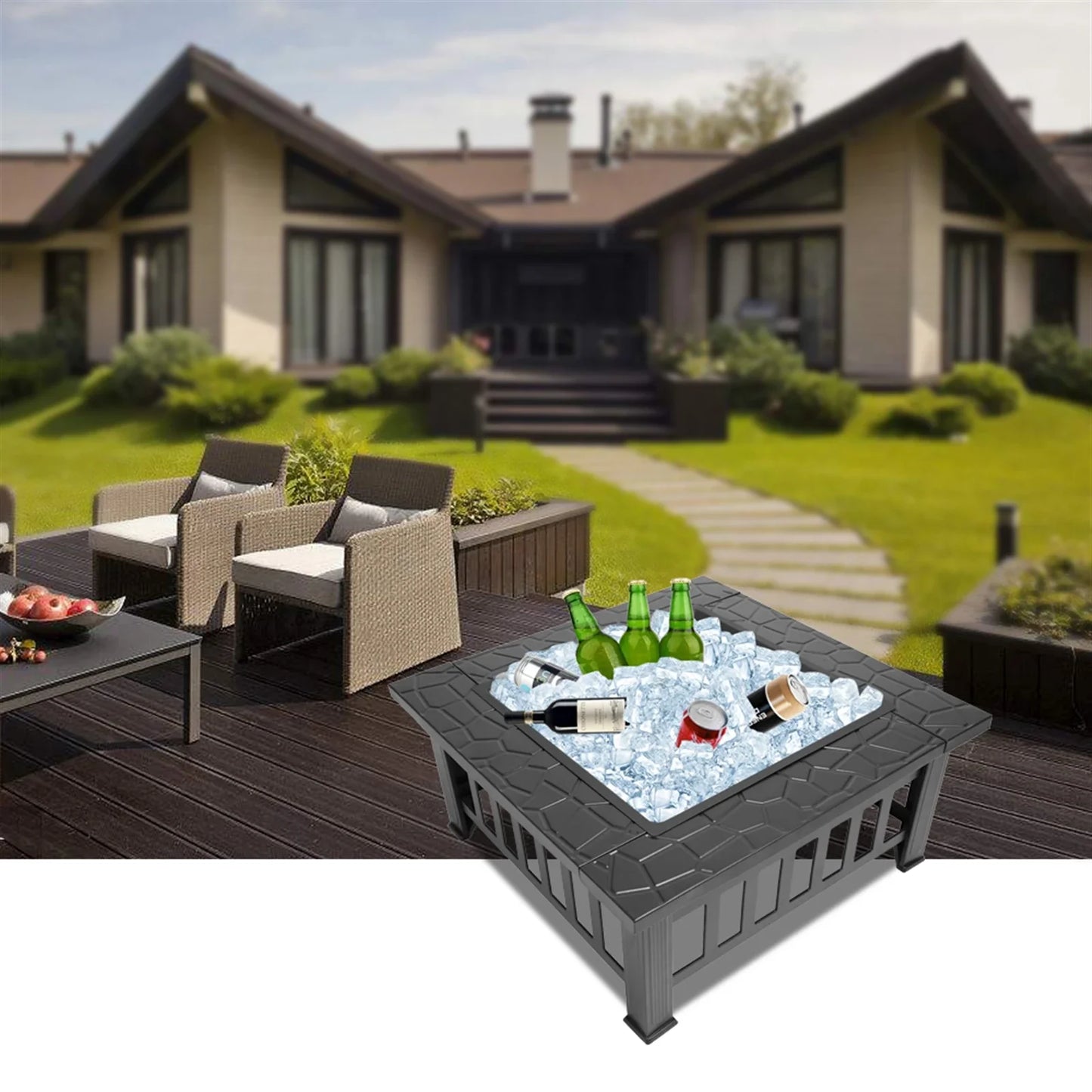 Portable Metal Fire Pit For Courtyard Patio With Accessories Kit