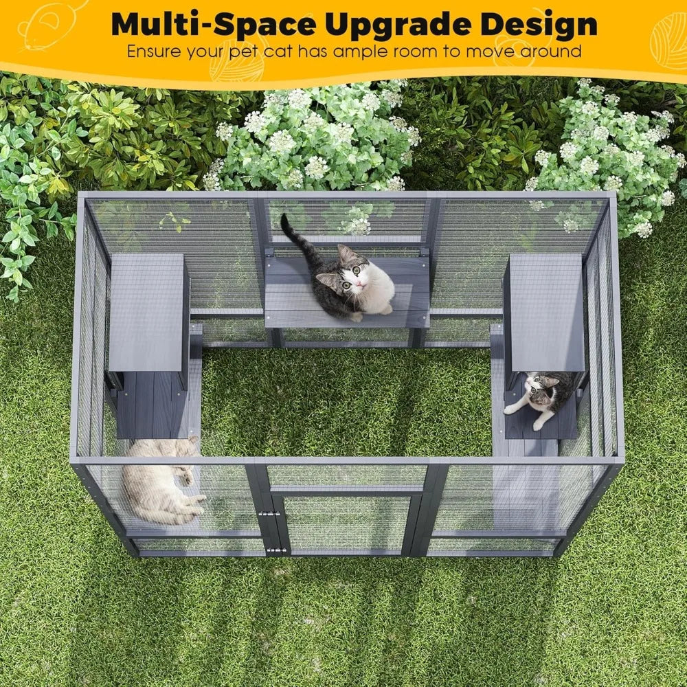 Outdoor Wooden Catio Enclosure With Waterproof Roof And Perches