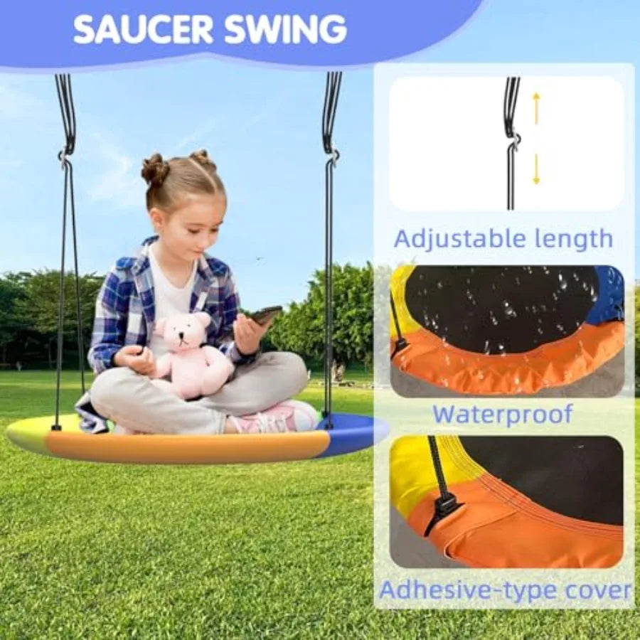 Multifunction Outdoor Metal Swing Set With Slide Hammock Teeter Totter