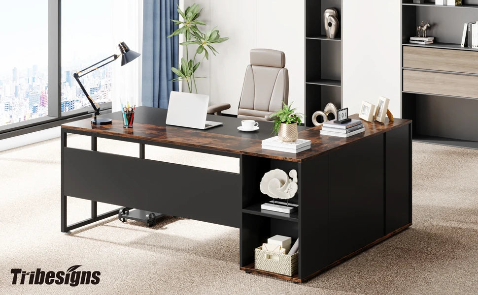 Tribesigns L Shaped Executive Desk With Cabinet Storage