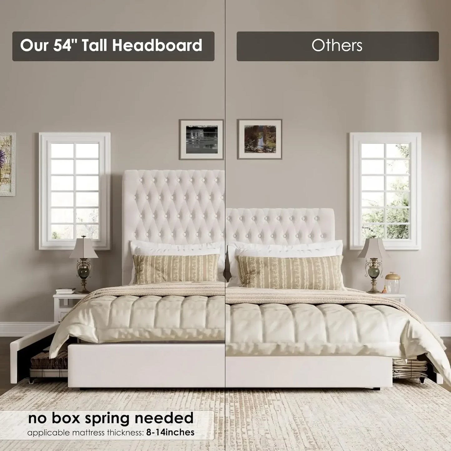 Velvet Upholstered Bed Frame With Button Tufted And Nail Detailing