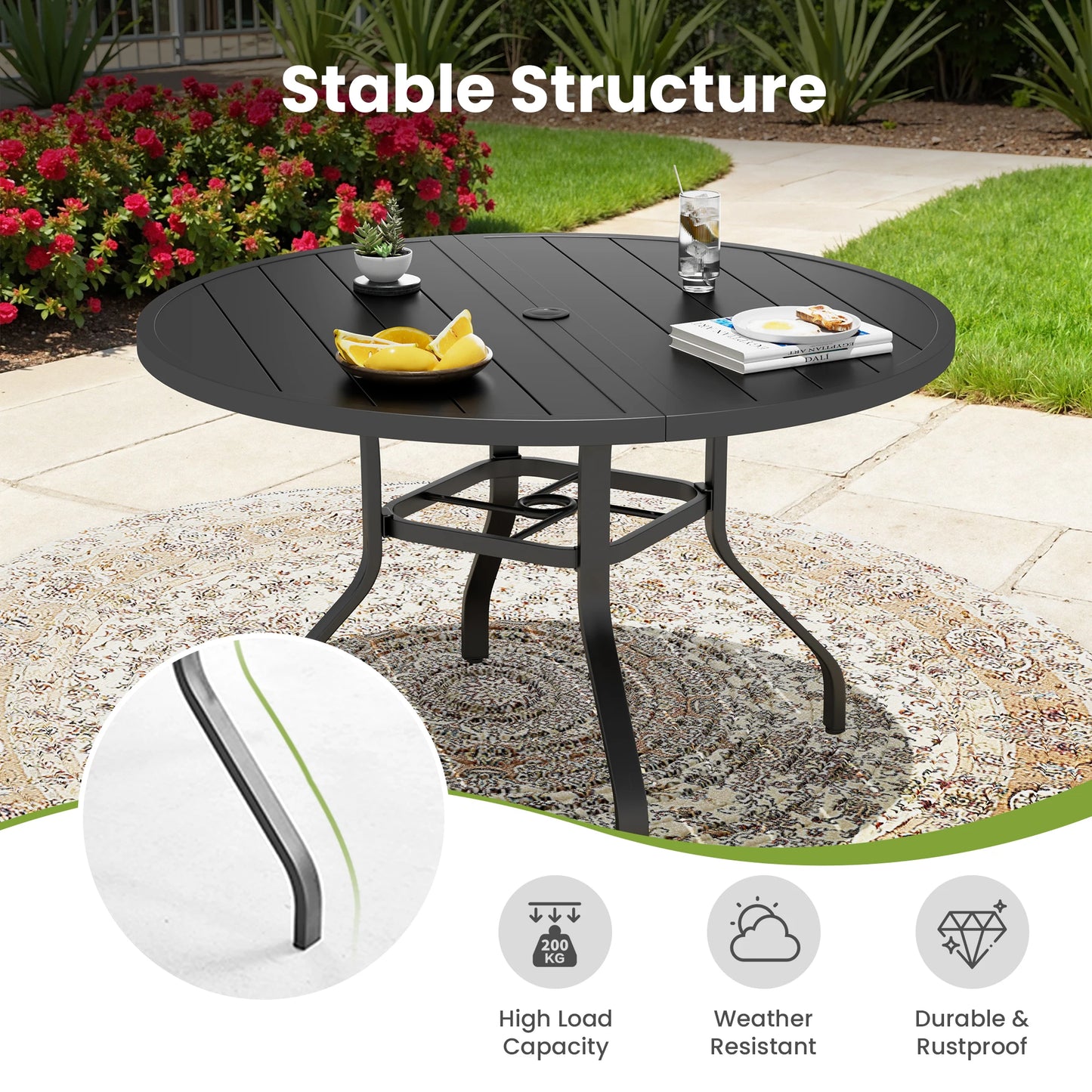 41-Inch Round Metal Patio Dining Table with Umbrella Hole