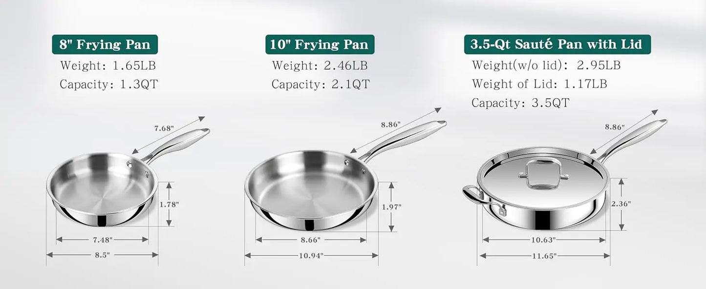 Pots And Pans Set Stainless Steel Cookware Induction Compatible Oven Safe