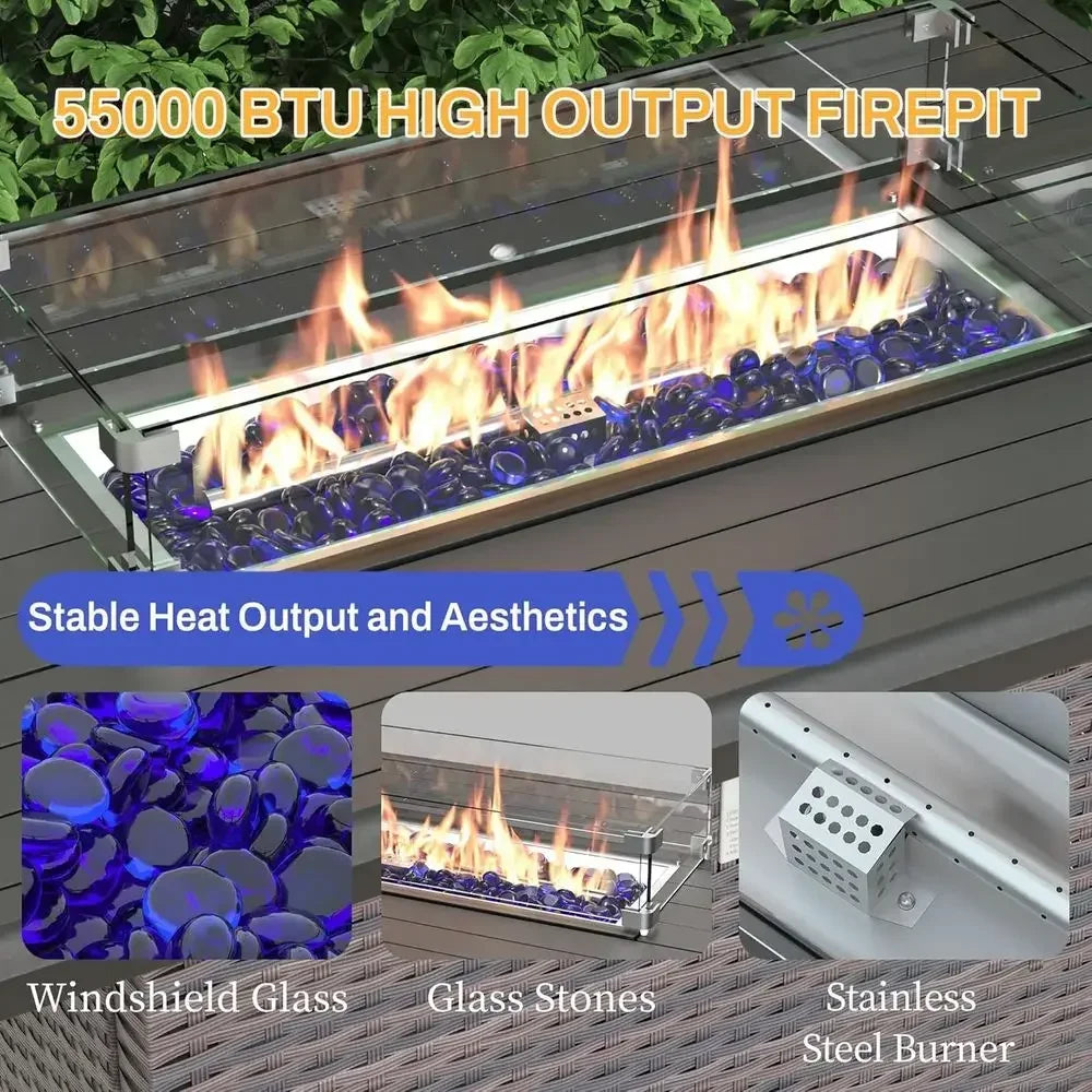 10-Piece Outdoor Patio Furniture Set With Fire Pit Table And Sofas