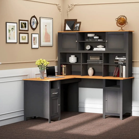 L Shaped Corner Desk With Hutch And Storage Cabinet